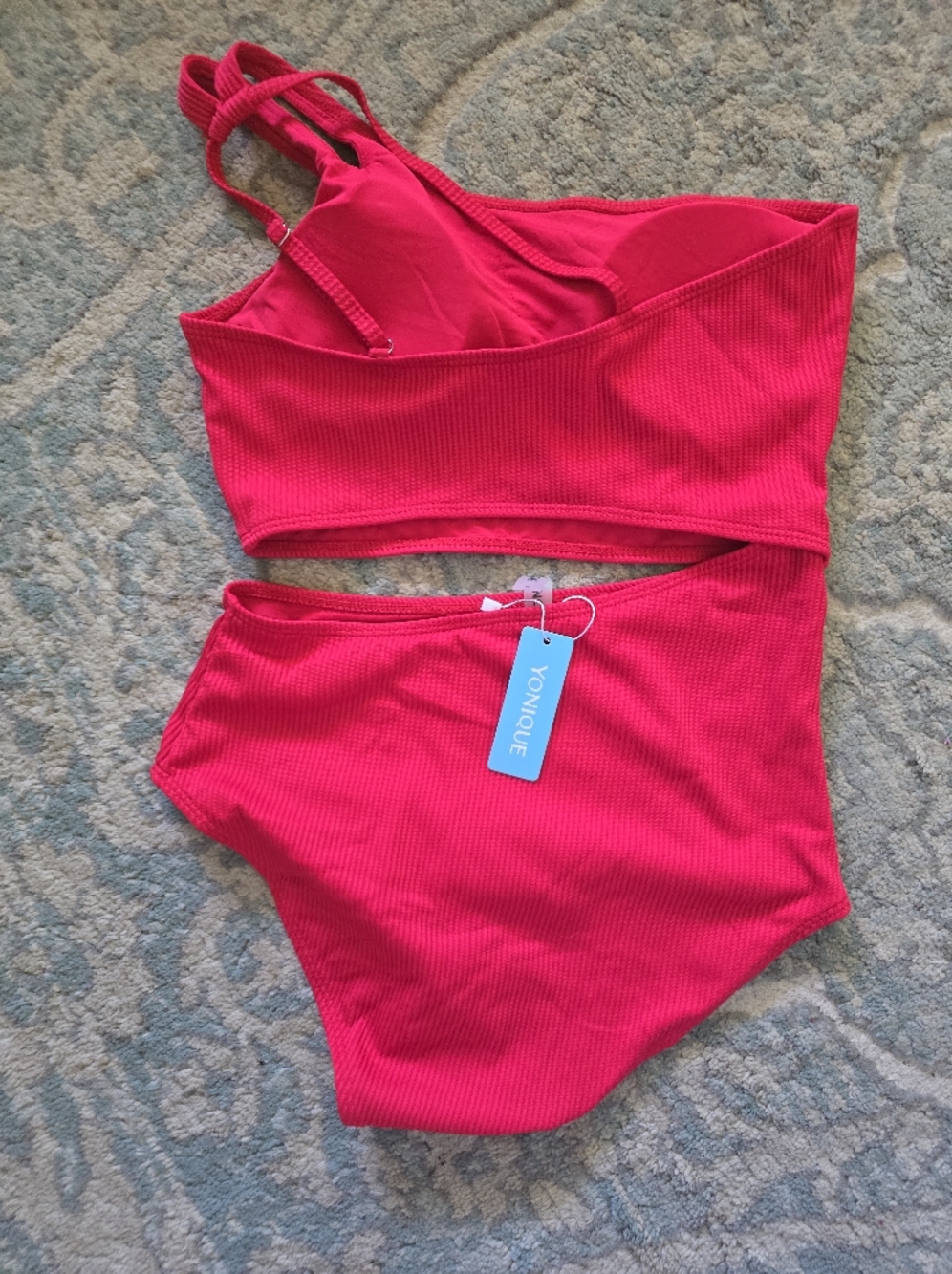 Nique Hot Red Ribbed One-Shoulder Bikini Set - Picture 2 of 3